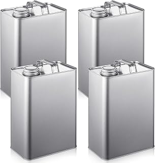 Maxdot 4 Pcs 1 Gallon F Style Metal Can Reusable Metal Can with 1.5" Opening for Chemical Reagents, Solvents, Paints, Lubricants, Secure Storage and Easy Pouring, 9.45" L x 6.57" W, Non Food Grade