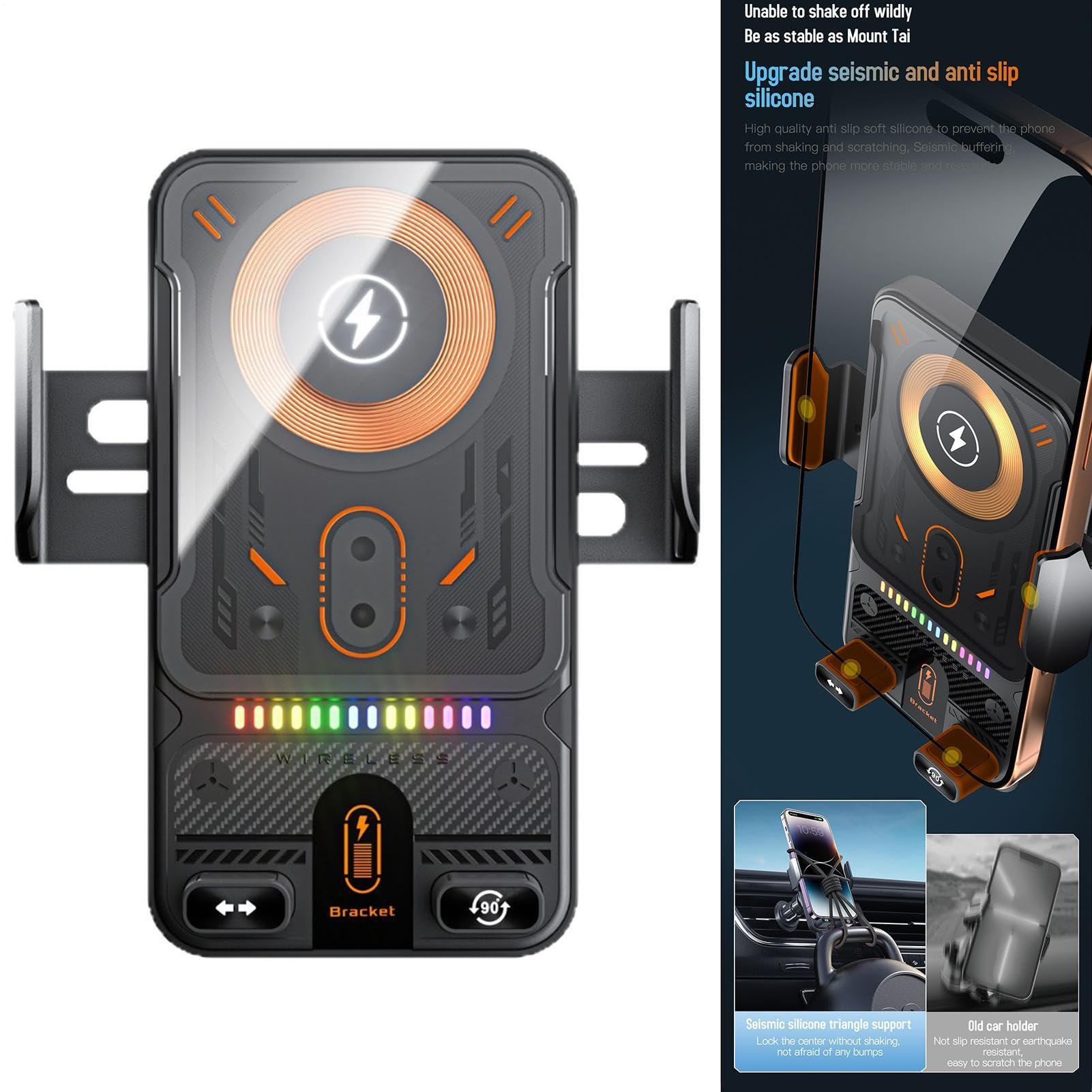 Auto Charge Drive, caricabatterie wireless da auto da 15 W, ricarica rapida, supporto per telefono con bloccaggio automatico intelligente con impugnatura stabile e mano per navigazione, musica