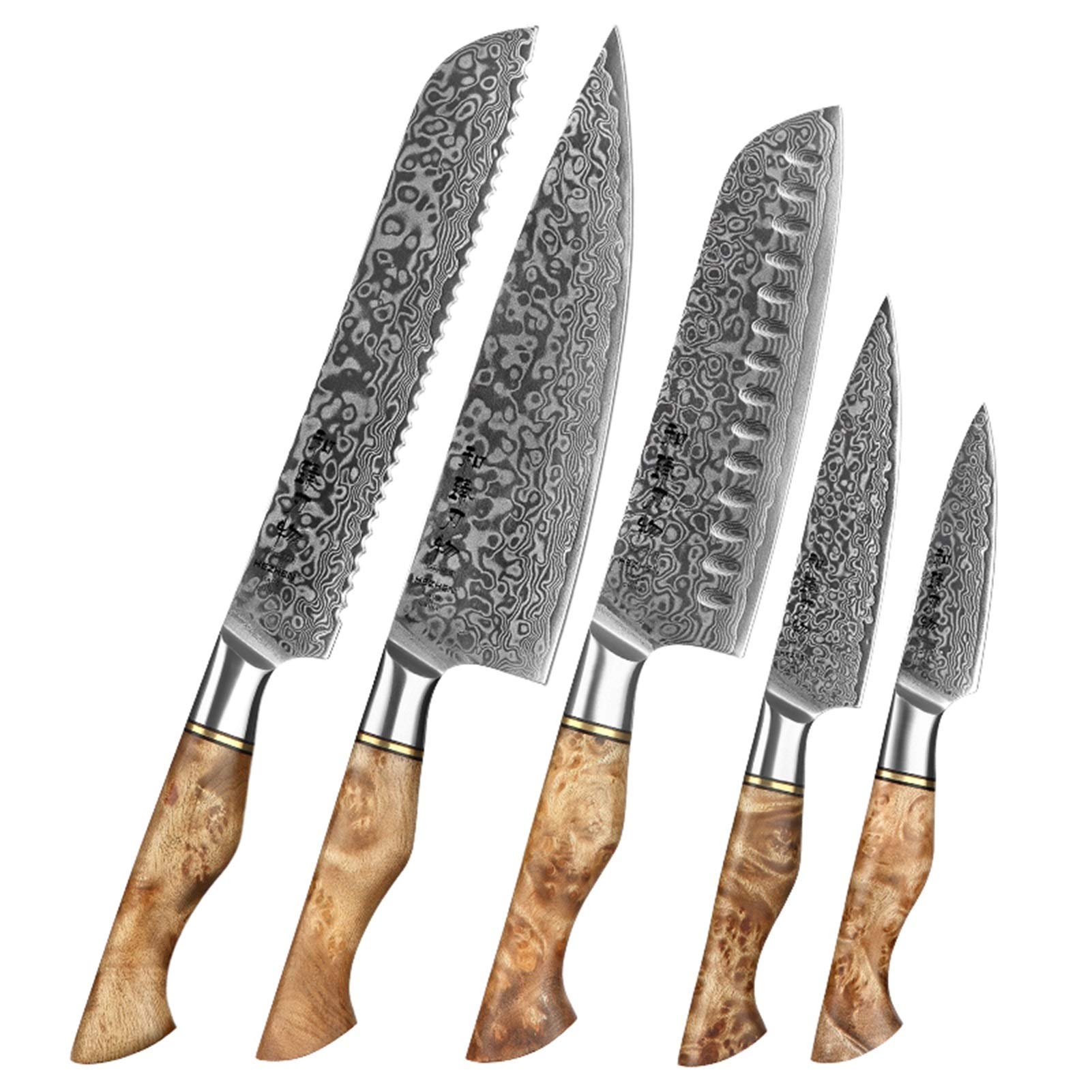1-5pc. Set di coltelli Damasco in acciaio Chef Chef Santoku Pane Pronto Utility Professionale Affettatura Coltello Coltello Cucina Coltello da cucina Coltello da cucina (Color : 5pc knife set)