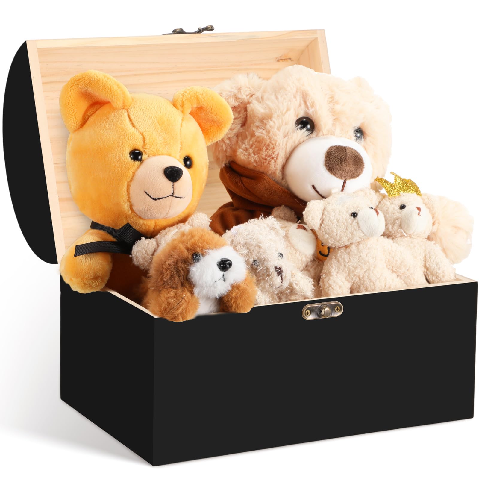 Large Unfinished Wood Box with Hinged Lid 14 x 10 x 11 Inch Wooden Memory Box for Keepsakes Treasure Large Pine Storage for Home DIY Craft Jewelry Gift (Black)