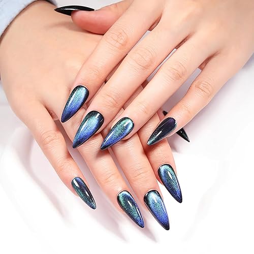 Miniatura 39 de Uñas postizas rojas a presión, uñas postizas medianas de almendra, uñas acrílicas brillantes, uñas postizas de cobertura completa con diseño