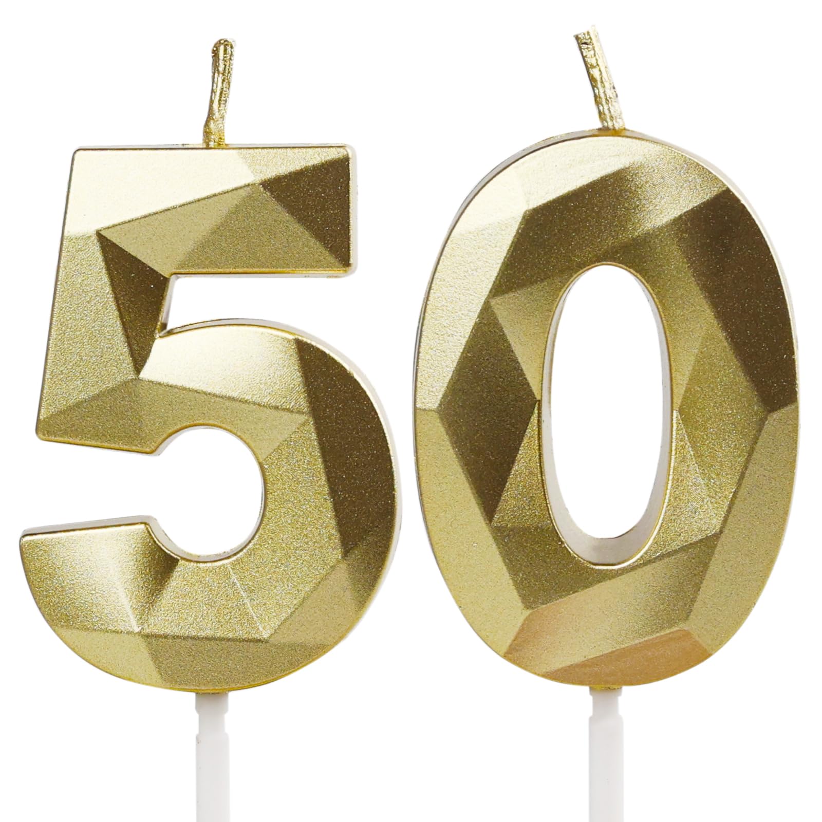 Number 50 Candles,50th Birthday Candles, Gold Happy Birthday Candle for Cake,3D Design Cake Topper Decorations for Boy Girl Women Pet Birthday Party