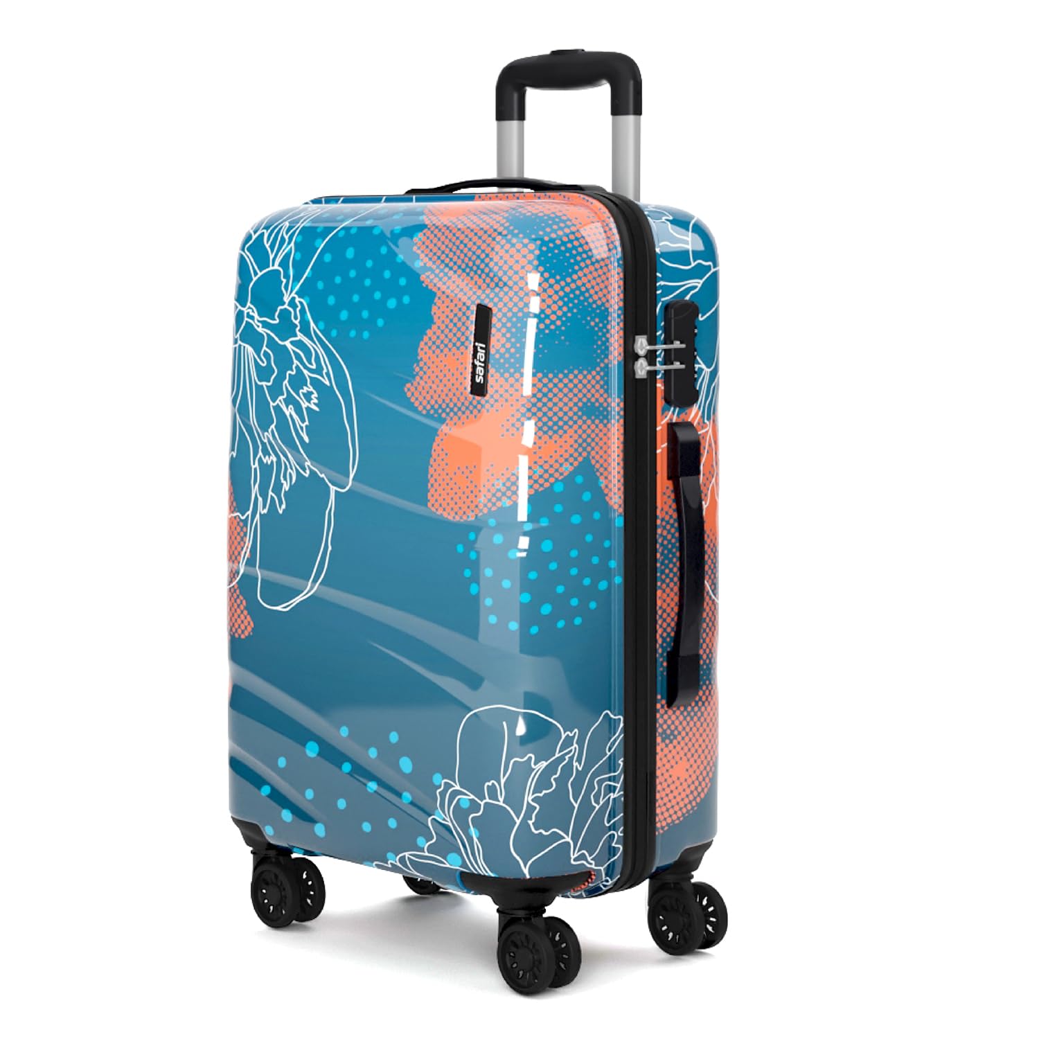 Safari Plastic Serene Hardside Suitcase, Lightweight And Scratch Resistant, Fixed Combination Lock, 360 Degree Dual Wheels, Telescopic Handle, Check-In Luggage Trolley Bag, Large, 75Cm