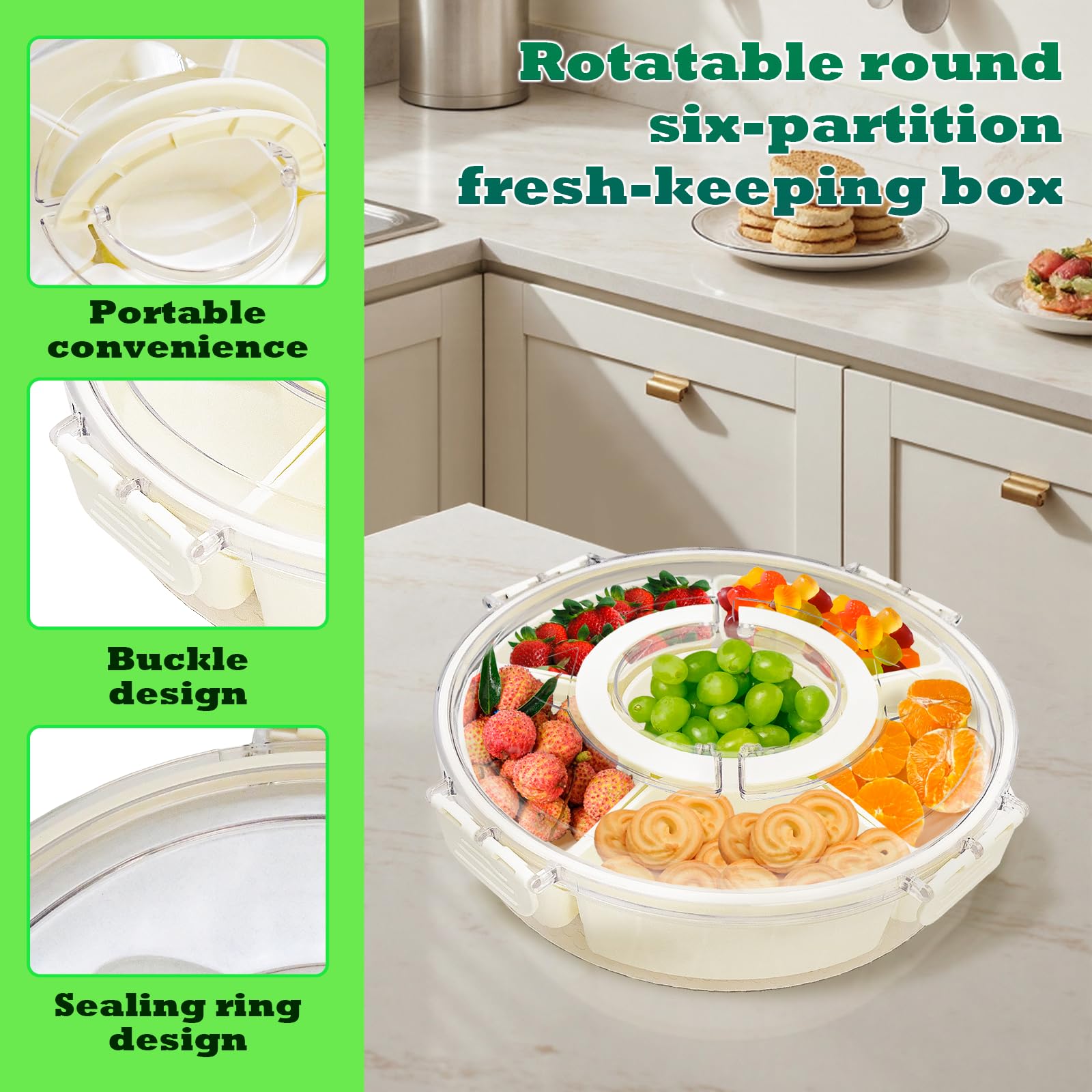 6-fach Snackbox Mit Drehbarem Deckel & Griff – Aus Lebensmittelechtem Kunststoff – Ideal Für Party, Picknick & Unterwegs