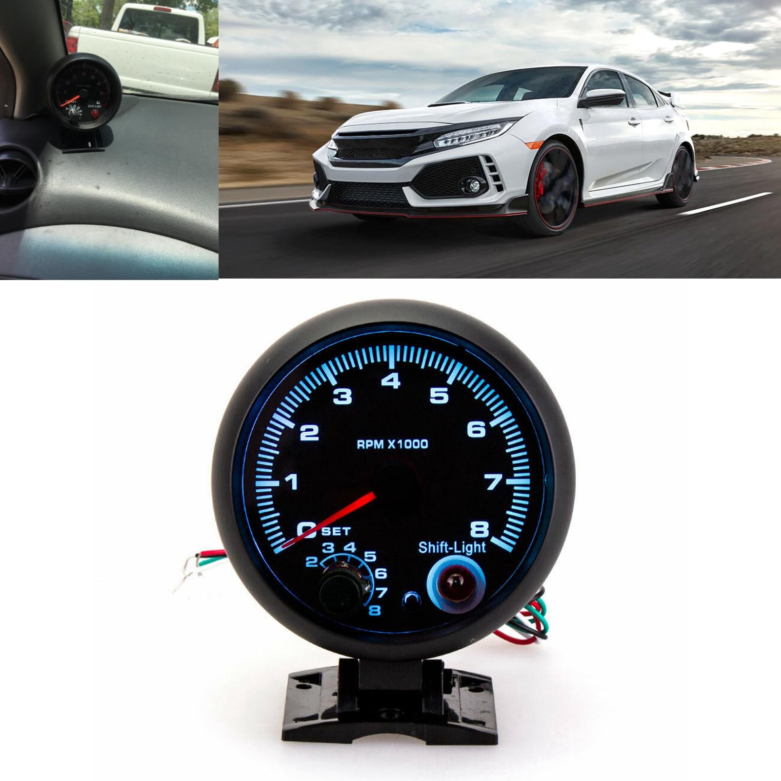 Tacómetro electrónico 3.75 Pulgadas 12V 0-8000 RPM para Coche con luz de Cambio Ajustable