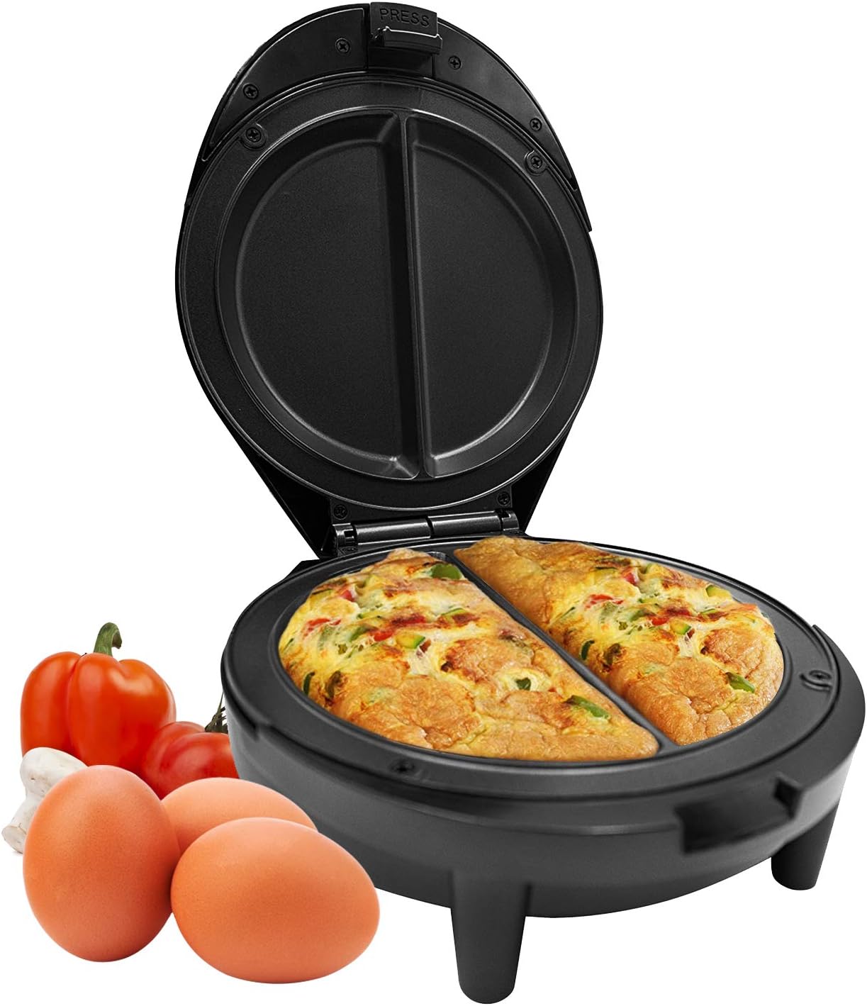 Kuwugi Geepas 1000W Omelette Maker - Electric Cooker with Non-Stick Plate - Automatic Temperature Control & Power Light - 2 Individual Portions - Great for Fried or Scrambled Eggs - 2 Year Warranty