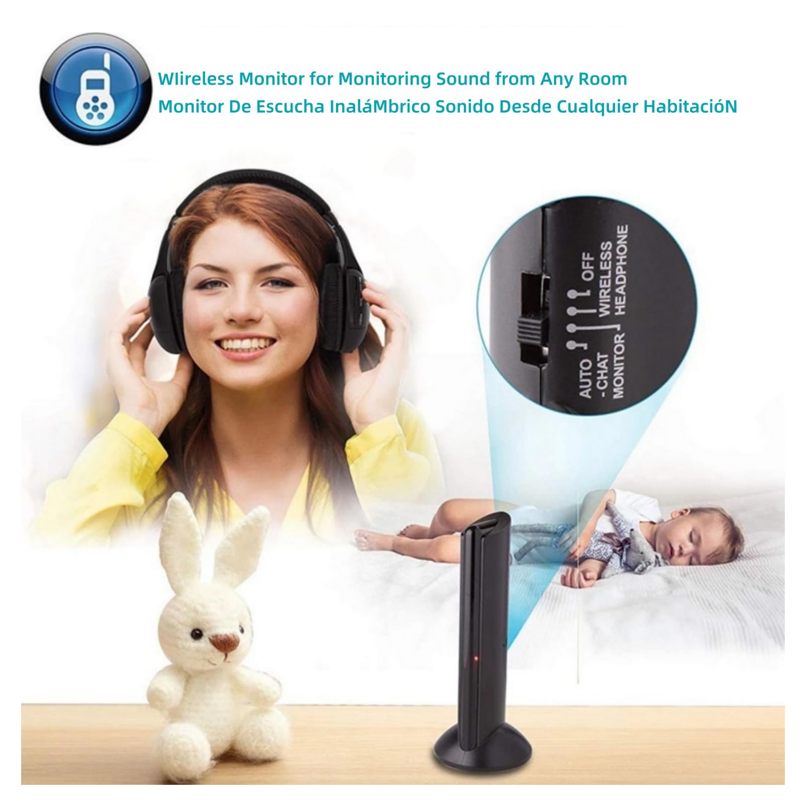 Auriculares Inalámbricos para TV con Radio FM, Monitor, Auriculares InaláMbricos con Decodificador Digital, sobre La Oreja, Compatibles con PC TVs