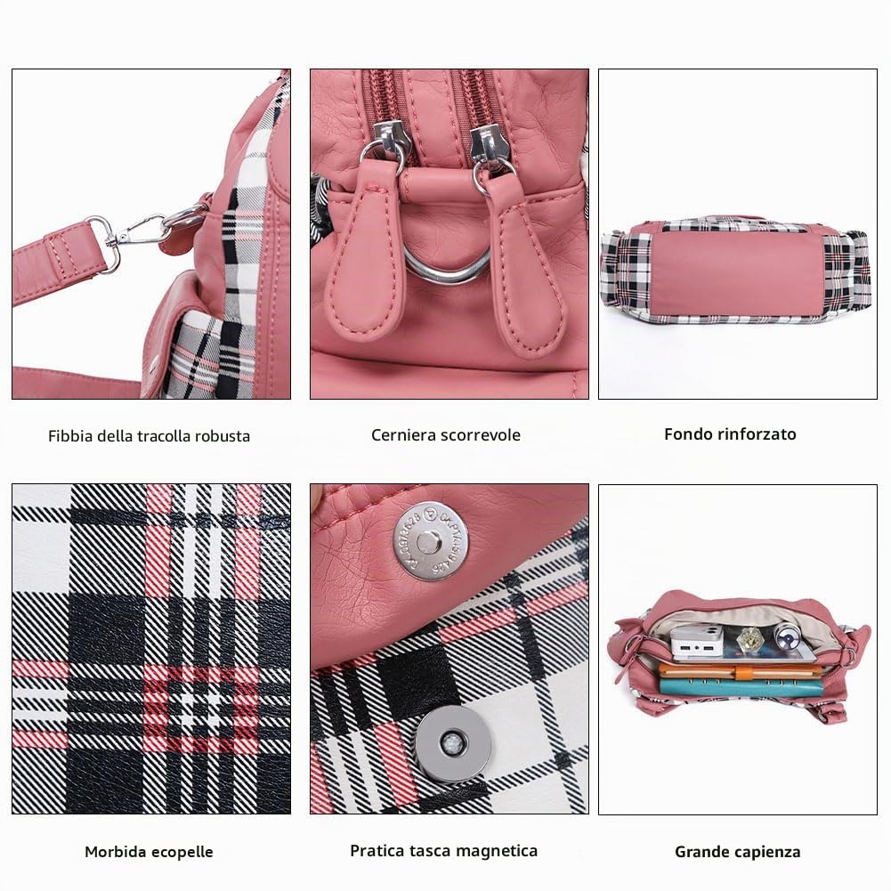 Angel Kiss Hobo, borsa da donna spaziosa a tracolla con tasche multiple, in similpelle, Rosa (Ak812-5g#1894#l02#8901#363Â/Â bianco/rosa), Large