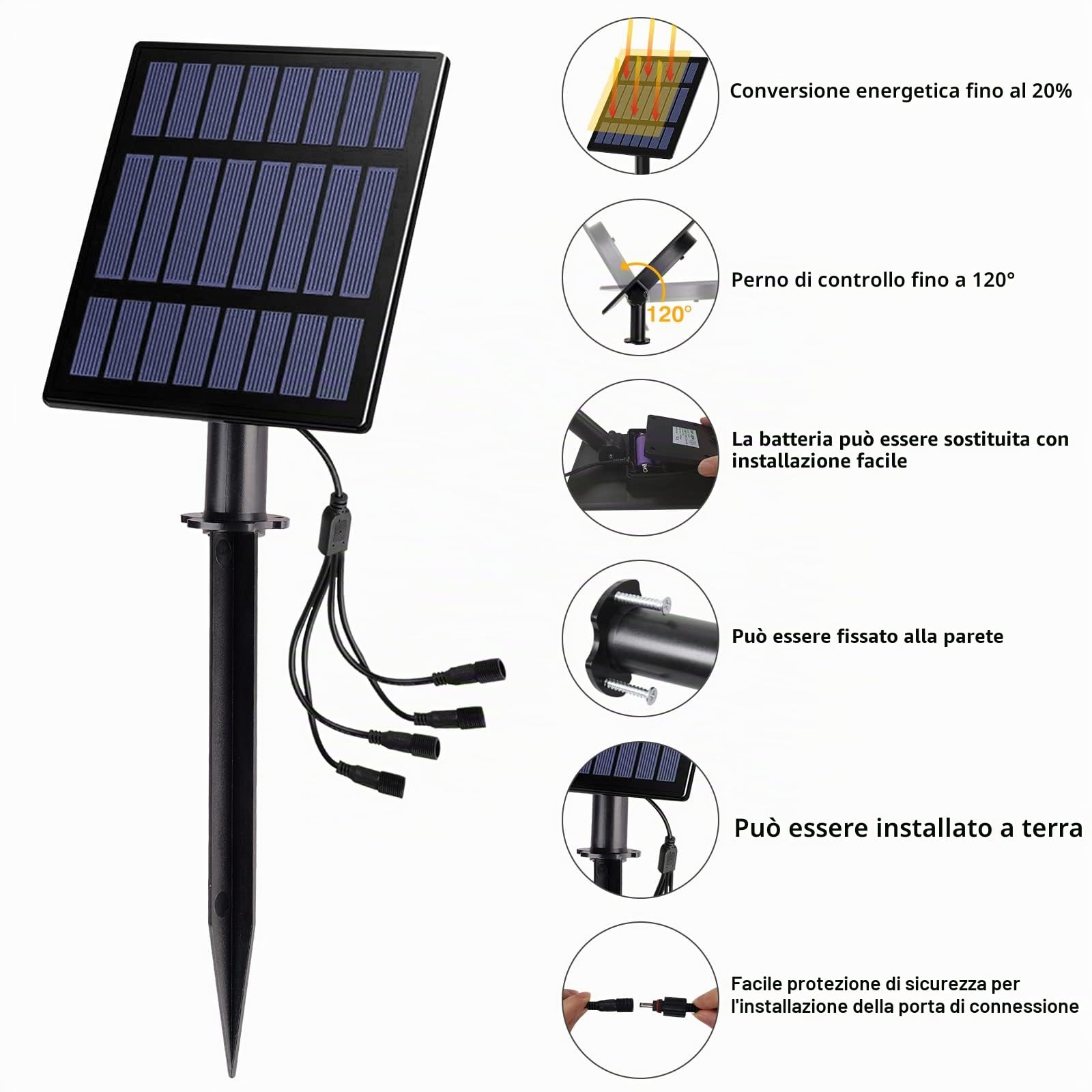 T-SUN Faretti Solari Esterno, 4-IN-1 Bianchi Caldi 3000K Lampade Solari da Giardino, 2 Livelli di Luminosità, Impermeabili IP65, Luci a Energia Solare per Piscina, Cortile, Vialetto, Patio, Alberi.