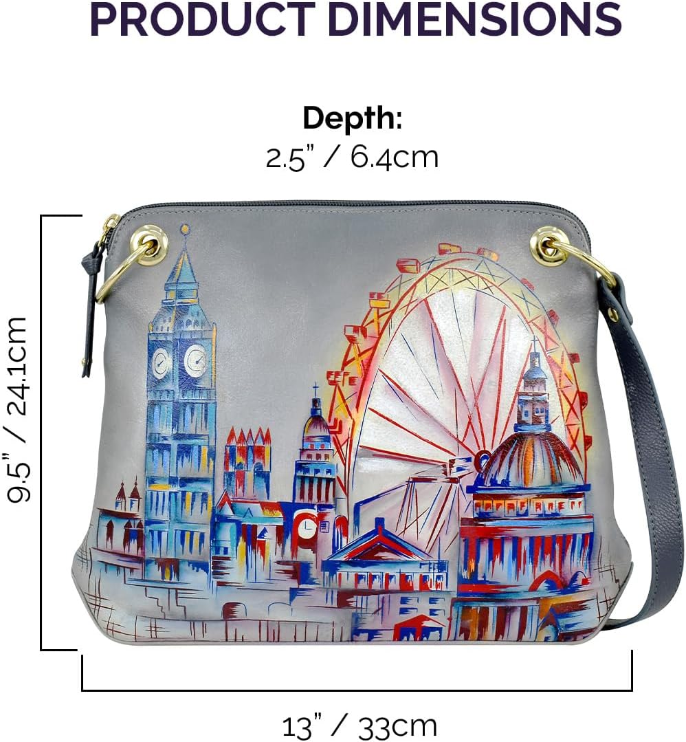 Anuschka Women’s Hand-Painted Genuine Leather Crossbody Sling Bag - Royal City London