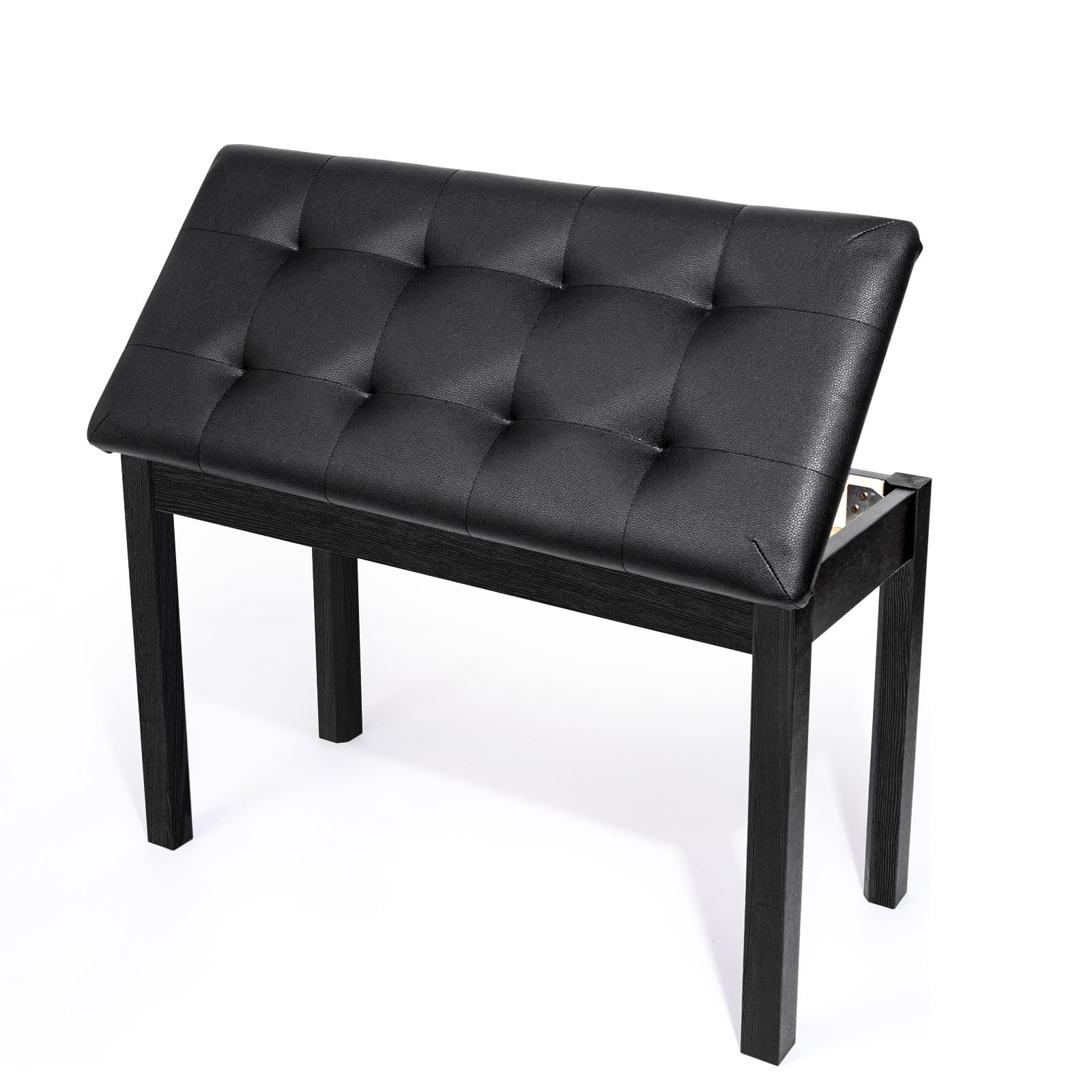 Duet Piano Bench with Padded Cushion and Storage - Solid Wood Keyboard Bench Bookcase Stool Chair Seat Vanity Stool Tufted Wooden Piano Seat, Comfortable Sponges Pad,Black