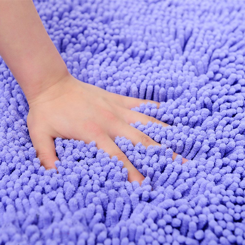 ele ELEOPTION Microfiber Soft Shag Bathroom Mat Rug Kitchen Rug Door Way Feet Mat Anti-slip Strip Absorbent Doormat Bathroom Shower Rugs Shaggy Carpet (50x80 cm - Image 3
