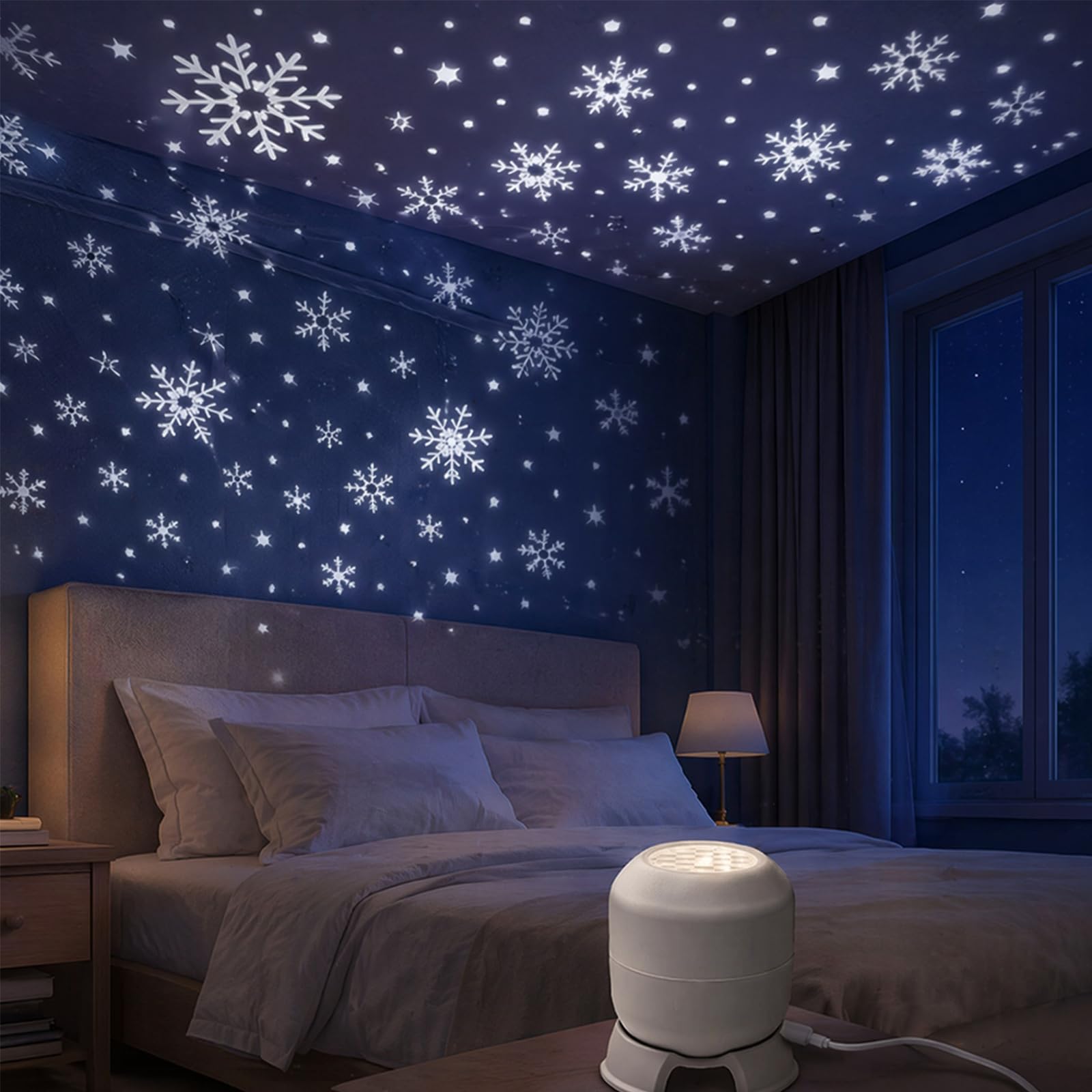 Dynamic Rotating LED Projector Light, 360° Snowflakes Night Light