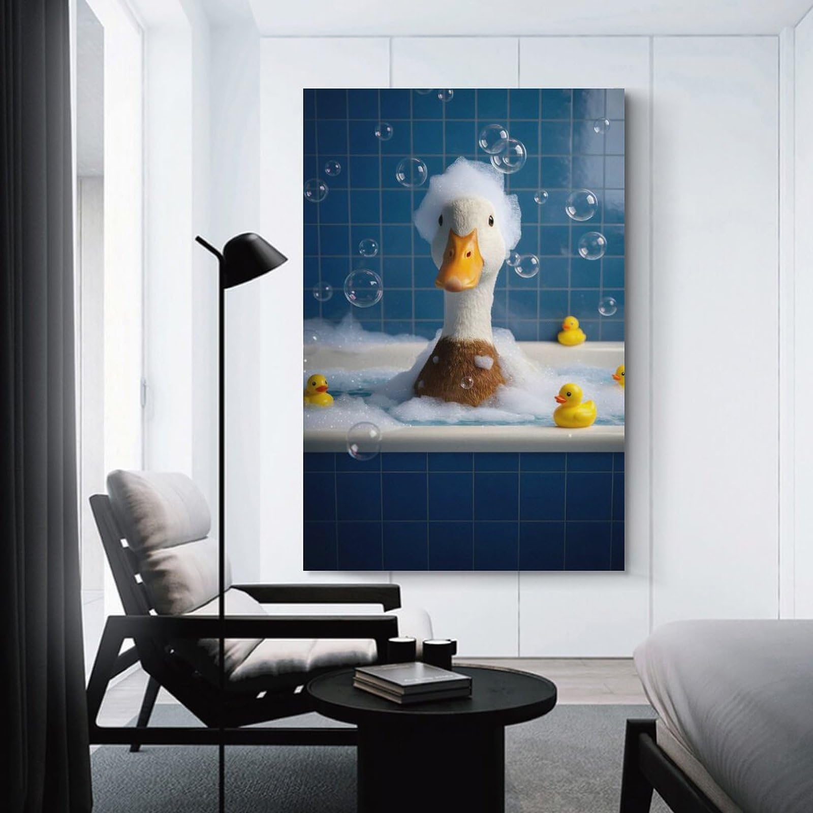 Junmoney Duck in A Bubble Bath Wall Picture Print 24x36inch(60x90cm), for Home Office, Desk Area Or Studio, Home Office Artwork with Decorative Appeal