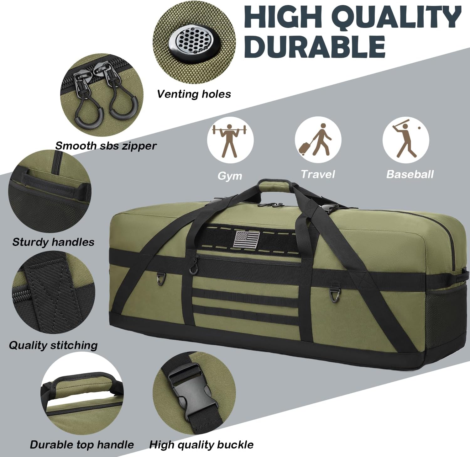 125L Extra Large Duffle Bag for Travel - Heavy Duty Duffle Bag with Multiple Pockets for Camping Gear Travel Storage Tent Storage Sports Equipment, Green - Image 4