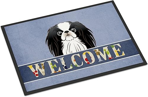 Miniatura 109 de Caroline's Treasures BB1449JMAT - Tapete de bienvenida de carlino negro, 24 x 36 pulgadas, tapete azul para puerta delantera, para interiores