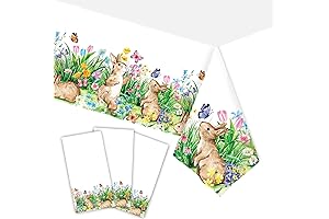 3 Pieces Easter Tablecloth Plastic Easter Bunny Tablecloth Easter Spring Table Cloth...