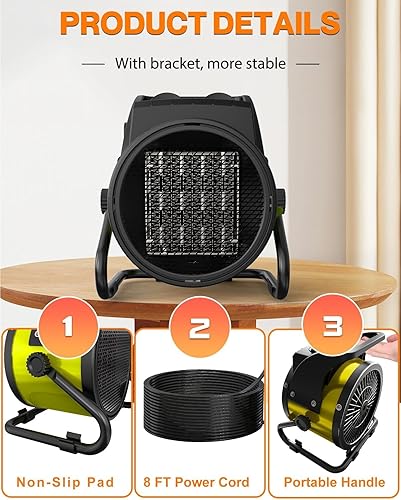 Miniatura 3 de Calentadores para exteriores para patio, calentador de espacio al aire libre de 1500 W con calentamiento rápido 3S PTC, calentador eléctrico de