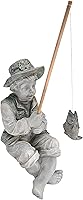 Design Toscano Frederic Little Fisherman Boy Fishing Garden Statue, 15" Tall Cast Stone Resin, Two-Tone Stone Finish