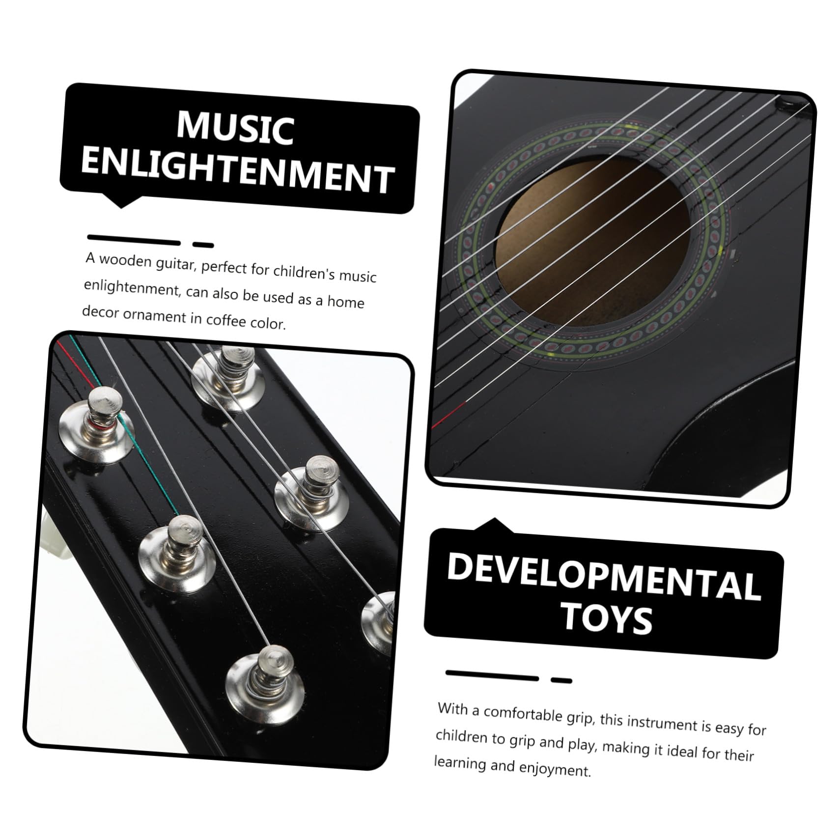 FRCOLOR Guitarra de Juguete Acústica para Instrumento Musical Educativo de Madera para Principiantes y Practicar Casa
