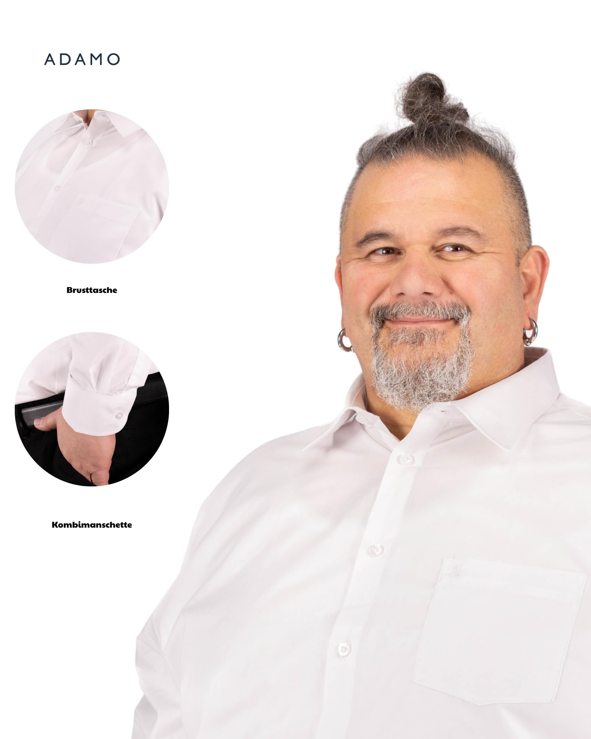 ADAMO Camisa de manga larga Comfort Fit para hombre, serie 'John' en tallas grandes de 2XL a 10XL