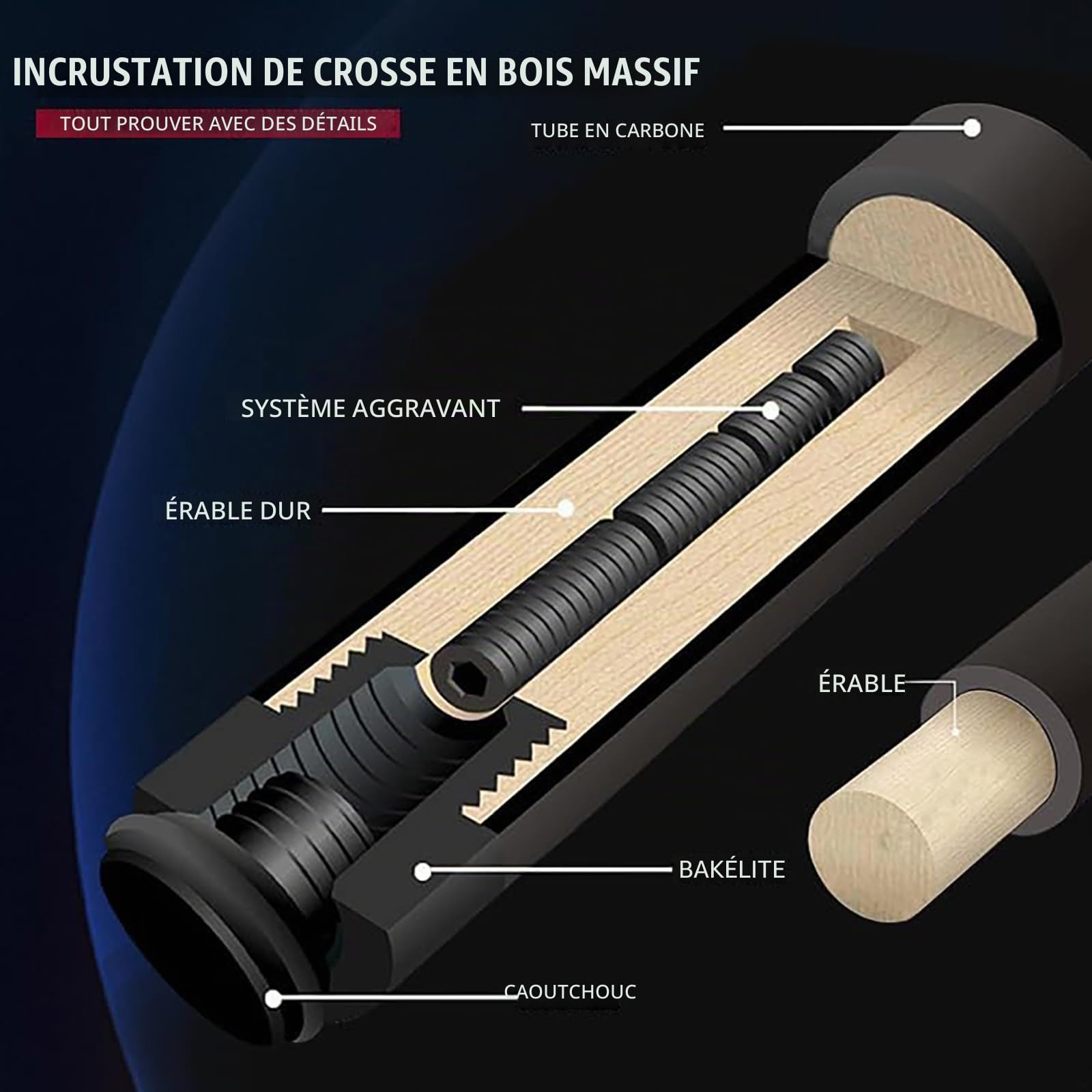 Excellentes performances : ce billard professionnel en fibre de carbone de 147 cm est équipé d'une tête de 12,4 mm, pèse 19 ~ 20 oz et est adapté pour les boules noires huit et neuves.