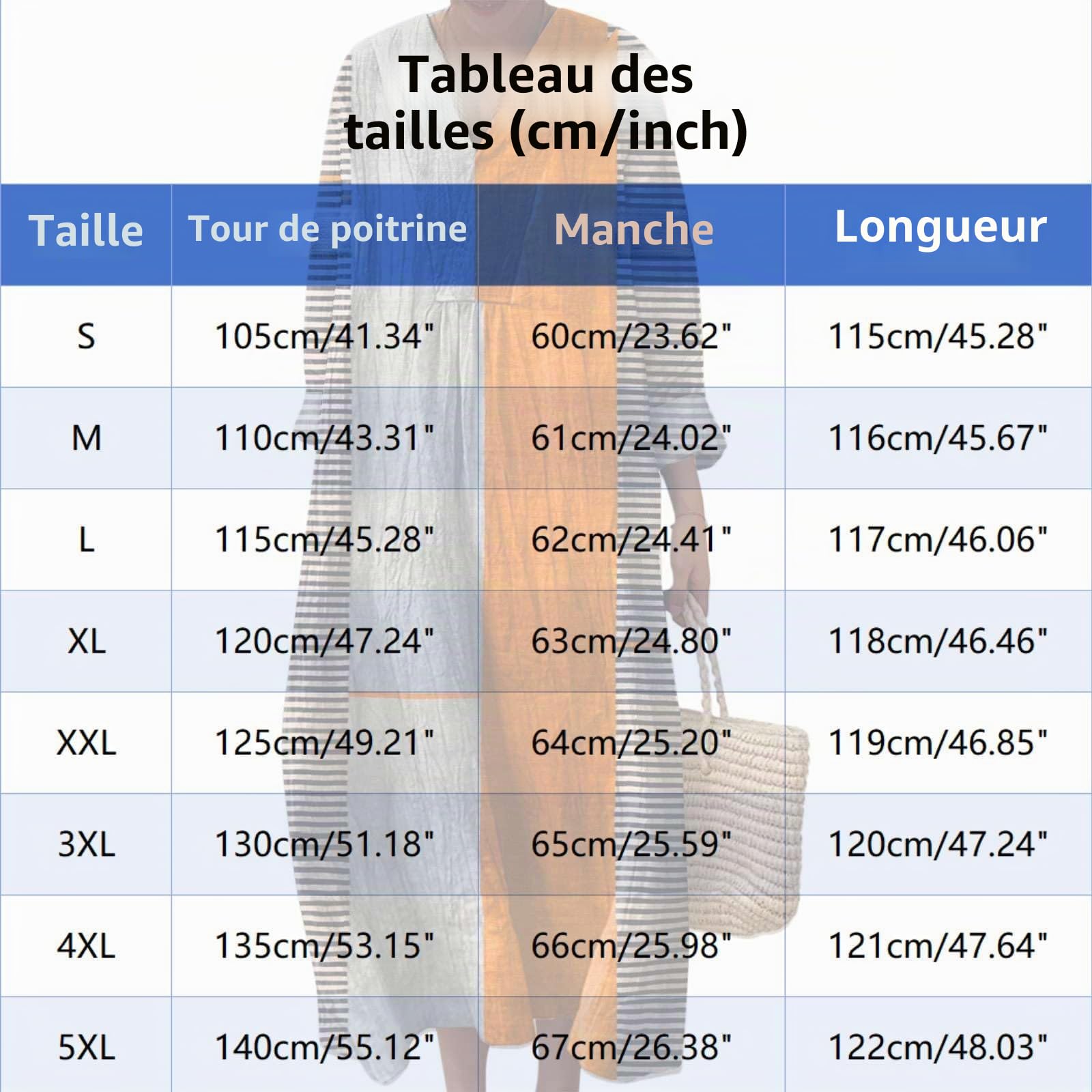 Générique Robe Longue Femme Ete Boheme Plage Col V Manches Longues Color Block Rayures Ample Decontractee Vacances Maxi Robes Fluide Casual Quotidien Elegante