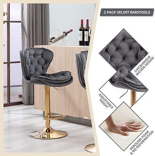 Miniatura 50 de SZLIZCCC Taburete de bar moderno giratorio de altura de pub, silla de comedor alta con asiento de terciopelo, respaldo, taburete hidráulico sin