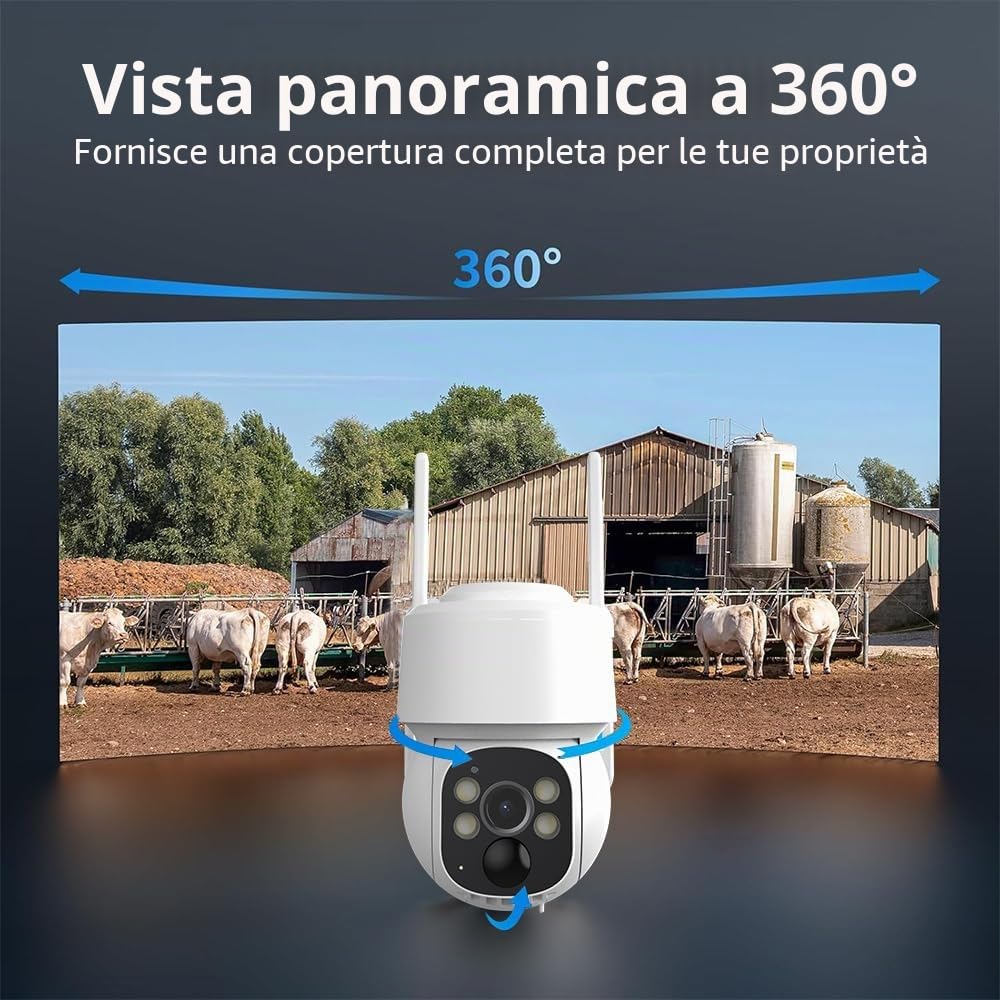 Telecamera di Sicurezza Esterna 4G LTE con Pannello Solare, Telecamera di Sorveglianza 2K PTZ con Scheda SIM, Rilevamento Umano PIR, Visione Notturna, Impermeabile IP66, PTZ 355°/90°, Audio