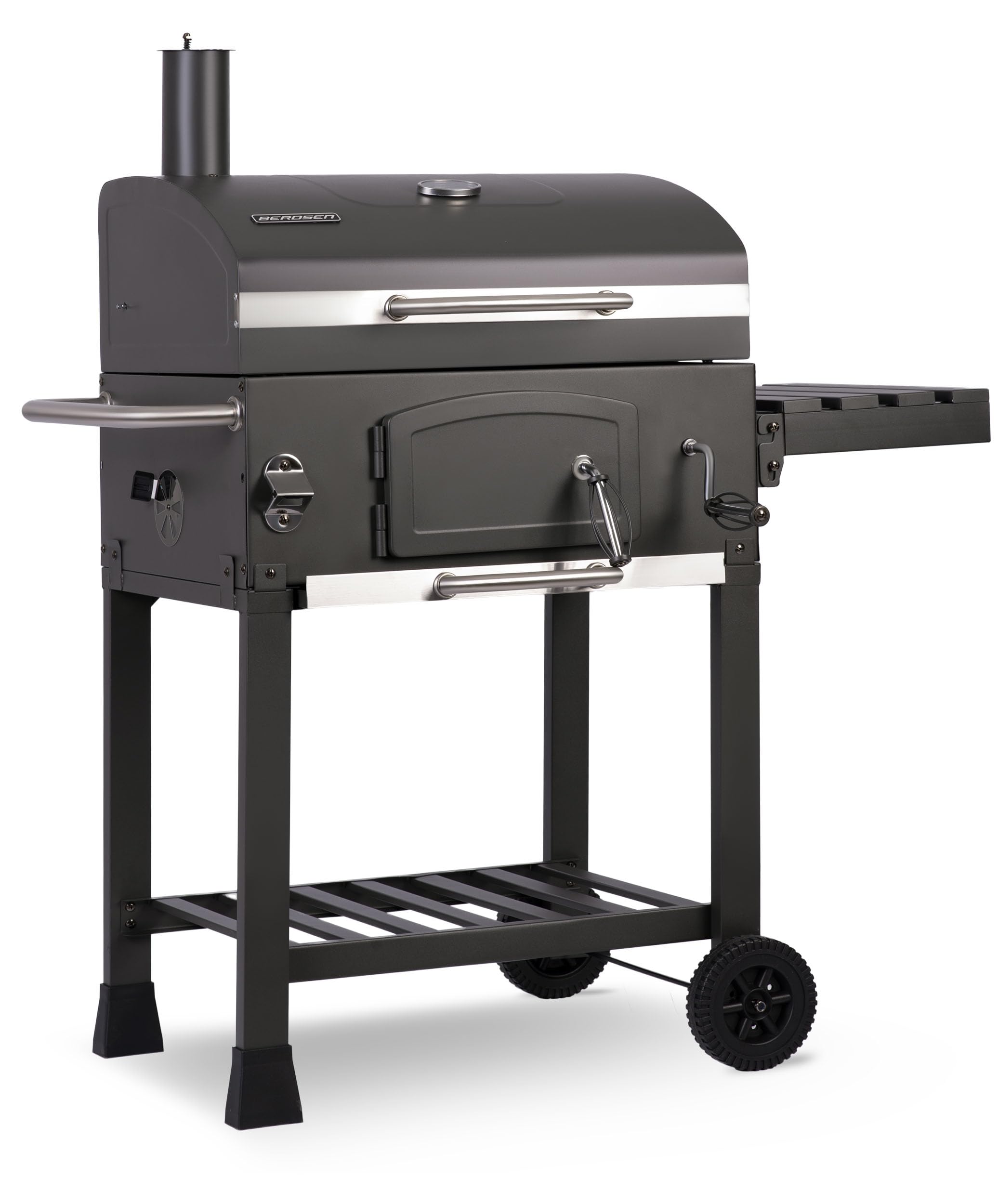 Berdsen grill na węgiel drzewny wózek z pokrywą termometr palenisko grilla 122 x 109,5 x 48 cm szary