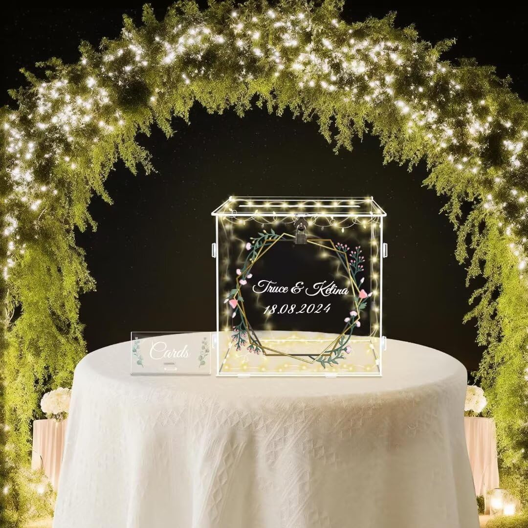 Grande Acrilico Scatola di Carta di Nozze Scatola - Scatola Porta Buste Matrimonio con Serratura e Slot Scatola, per Ricevimento, Anniversario, Festa del Bambino, Salvadanaio Trasparente