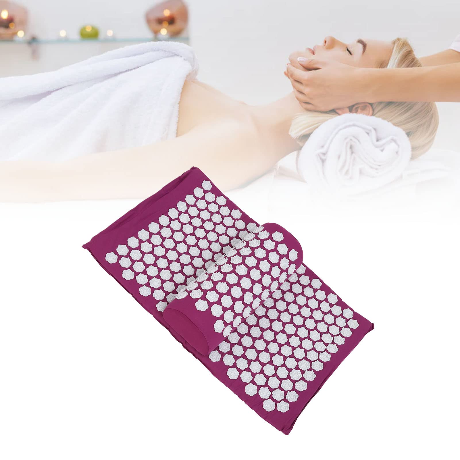Tapis D'acupression, Tapis De Massage, Massage Relaxant les Muscles, Réduit le Cou, le Dos, les épaules, la Tête, Soulage le Stress, Coussin D'acupression(Couleur lavande)
