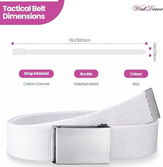 WedDecor Canvas Tactical Belt with Shiny Metal Buckle - Unisex Adjustable Fabric Belt for Men, Women, Sports & Outdoor Fashion Accessories