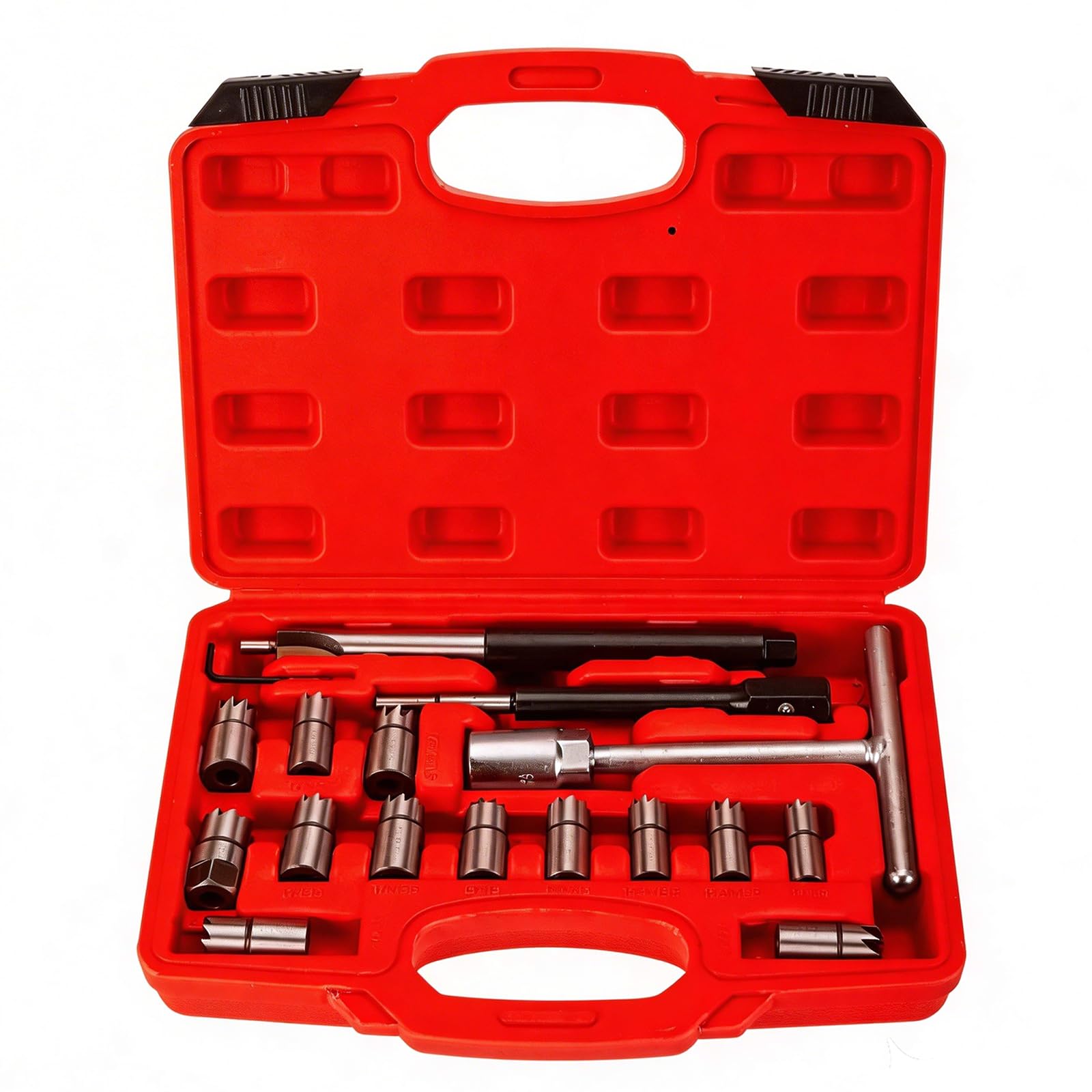 BOOMSTART Lot de 17 coupe-sièges d'injecteur diesel, outil de coupe universel pour siège d'injecteur, 14-21,5 mm, kit de nettoyage professionnel pour injecteurs de carburant (rouge)