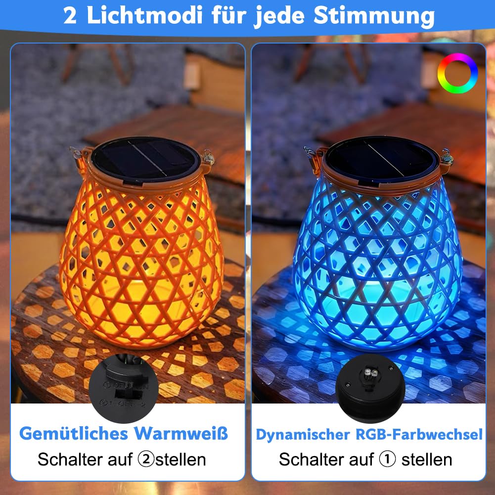 2er Solarleuchten Ersatzteile Top 6cm - Wasserdicht Garten Solarlampen Ersatz mit 2 LED (RGB Farbwechsel/Warm), 800mAh Solarbatteriekasten mit hocheffizienten Solarpanels für Außen Solarlampen, Garten