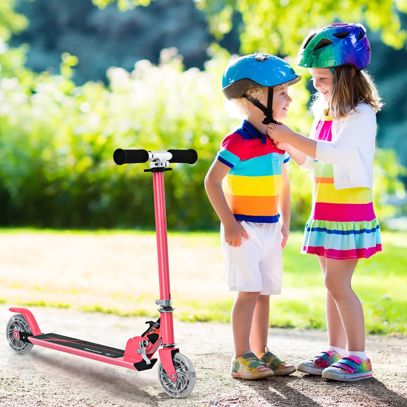 KOMFOTTEU Monopattino Bambini con 2 Ruote LED, Monopattino Bambina Pieghevole in Alluminio con Altezza Regolabile, Crico Massimo di 70 kg, Scooter Portatile per Bambini da 4 Anni+