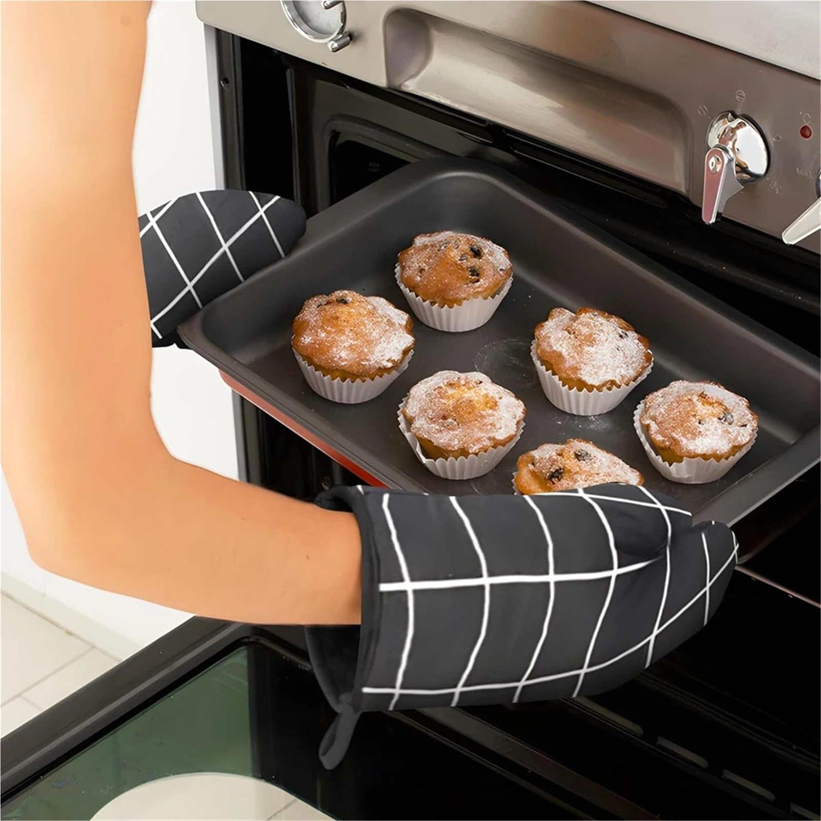 MRKU Backhandschuhe, Ofenhandschuhe, mikrowellengeeignete, hitzebeständige Küchenhelfer aus Leinen, Backformen