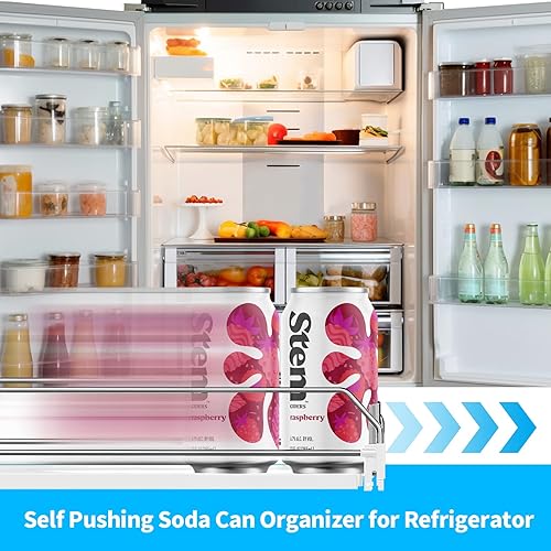 Miniatura 2 de Dispensador de latas de soda para refrigerador, organizador de bebidas autoempujable para refrigerador, ancho ajustable, dispensador de botellas de