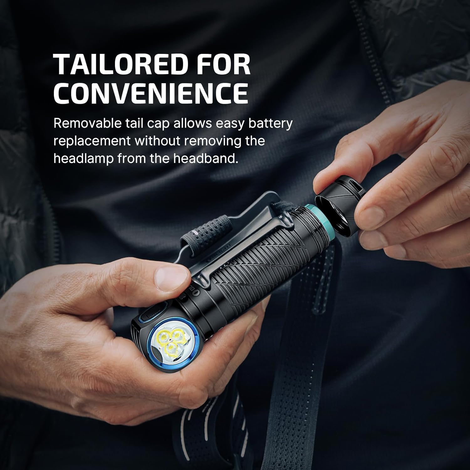 Image showing the magnetic tail cap of the OLIGHT Perun 3, highlighting its charging capability.