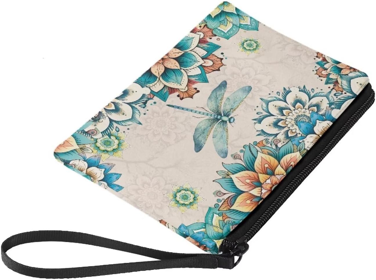 doginthehole Mini Coin Purse, Boho Floral Dragonfly Small Change Pouch, Portable Change Purse with Zipper Coin Pouch Mini Change Bags for Women Teen Girls