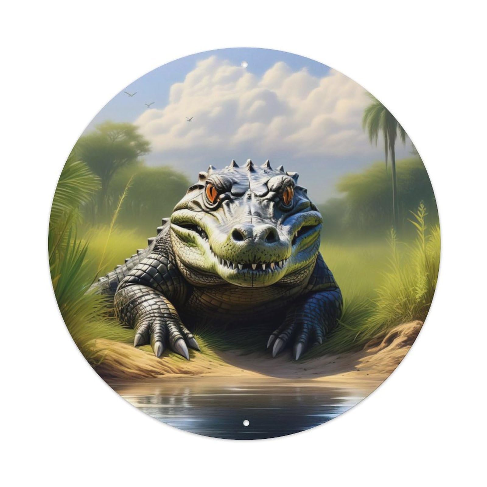Animal Artwork Crocodile by The River Vintage Metal Tin Sign Plaque Wall Decor for Cafe, Club Bar, Office, Garden Metal Poster 8x8Inch