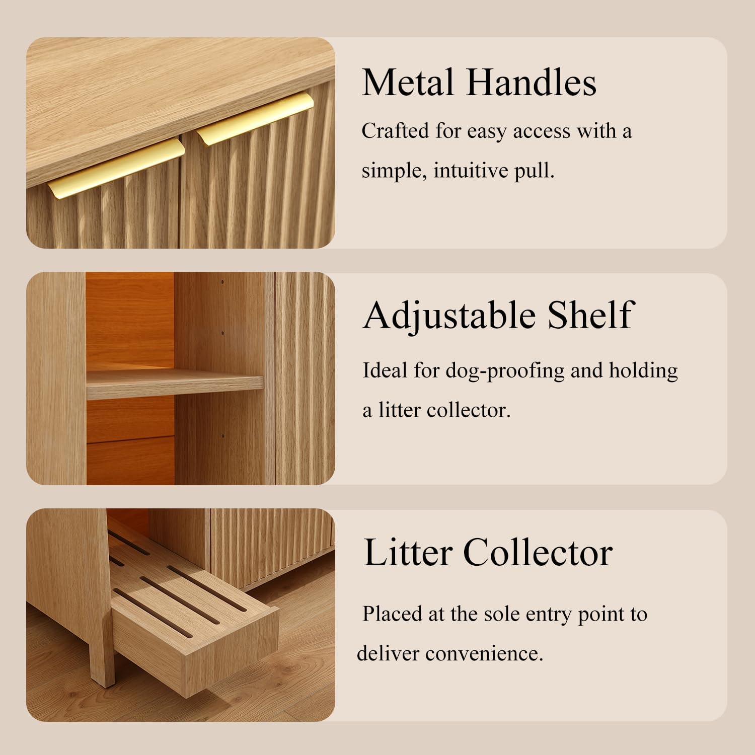 Large Wooden Cat Litter Enclosure, Compatible with Self-Cleaning Litter Boxes, Dog-Proof Adjustable Shelf, Power Socket & Wooden Cat House (Natural)