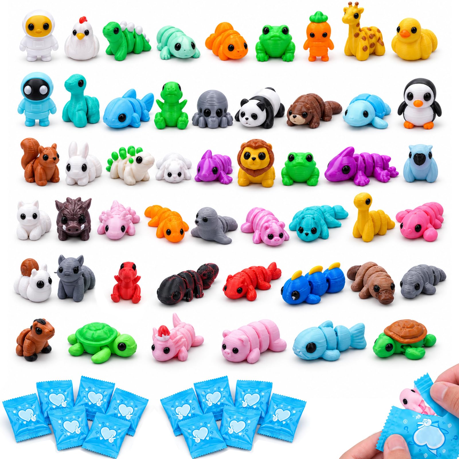 3D Printed Mini Animals 50Pcs Blind Bag Articulated Animal Figures Mystery