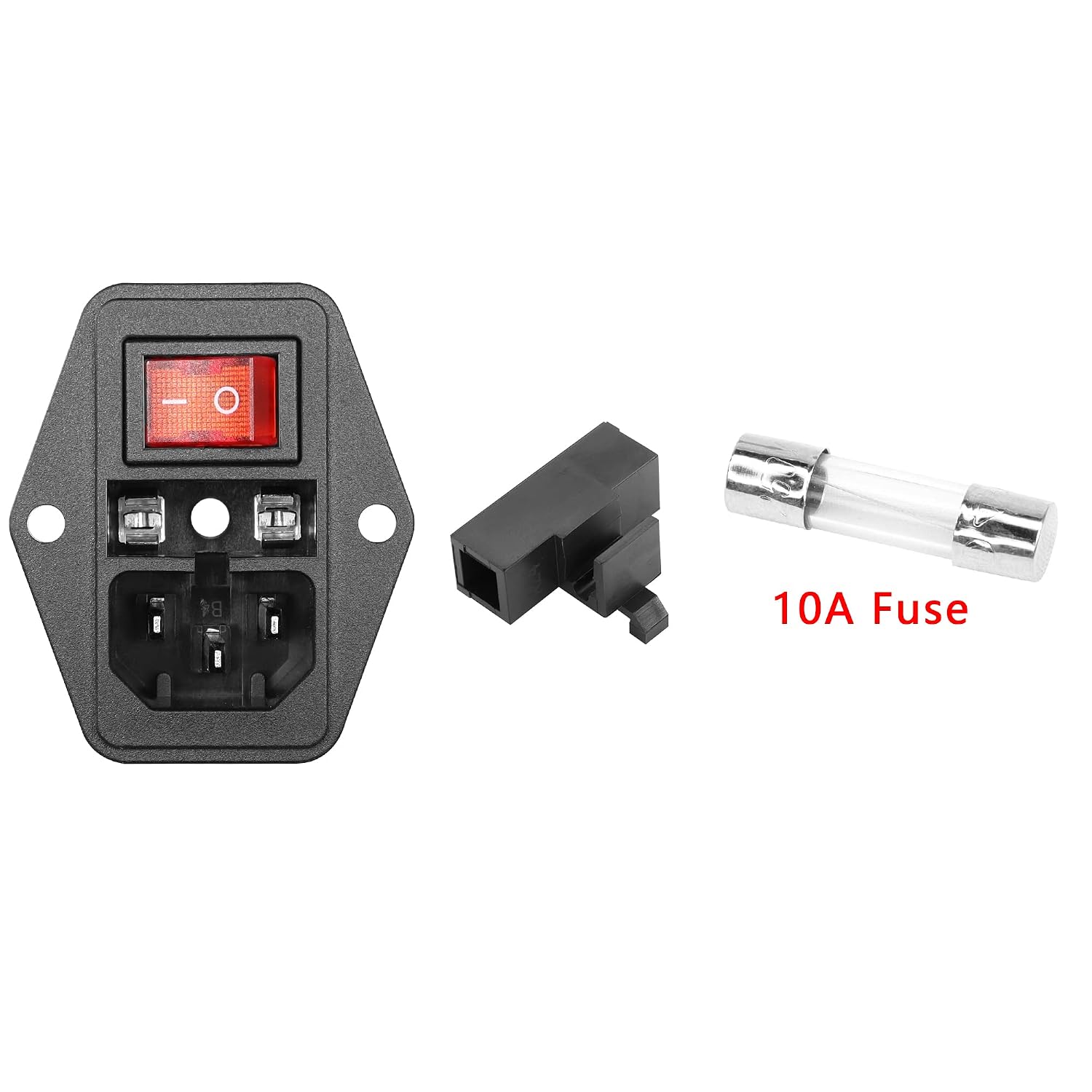 6A 250V Rocker Switch Power Socket Inlet Module Plug 10A Fuse with Indicator Light 18 AWG Cable 3 Pin IEC320 C14, for Household Appliances or DIY Device（2-Pack）