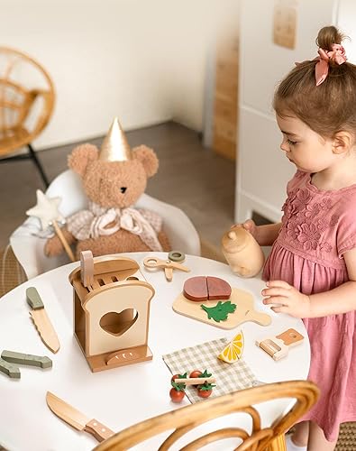 Miniatura 2 de ROBUD Juego de 16 cuchillos de cocina para niños, juego de cocina de madera, inspirados en Montessori, juguetes de cocina para niños pequeños,