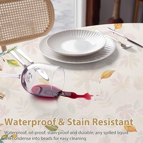 Miniatura 10 de HELLOWINK Mantel redondo de Navidad de 60 pulgadas, mantel navideño de muñeco de nieve, impermeable y a prueba de manchas, lavable y reutilizable,