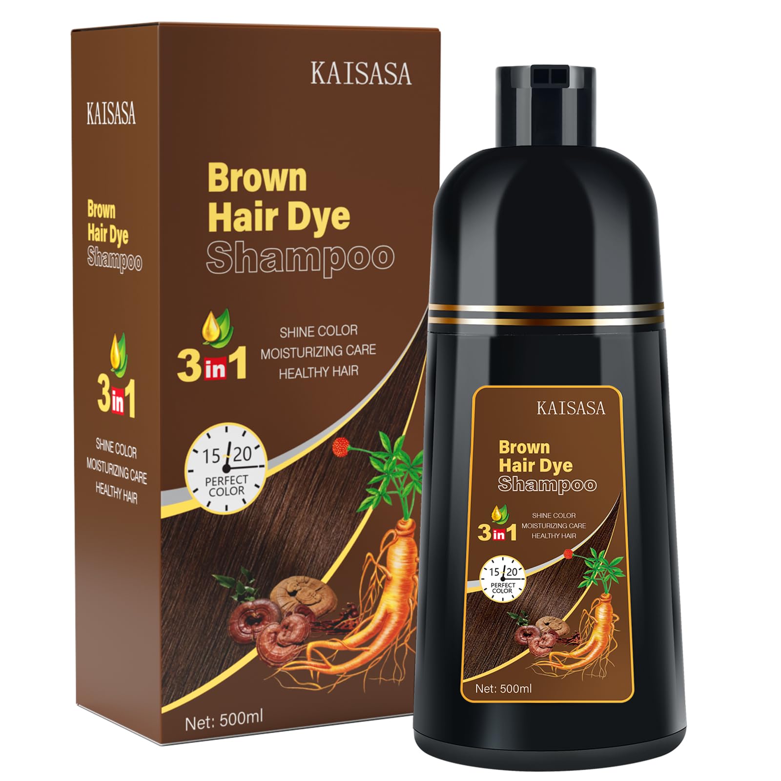 IIIMEIDU Hair Dye Shampoo for Gray Hair, 3 in 1 Herbal Ingredients Natural Shampoo Hair Dye for Women Men, Grey Coverage Shampoo 500ml (Brown-NEW)