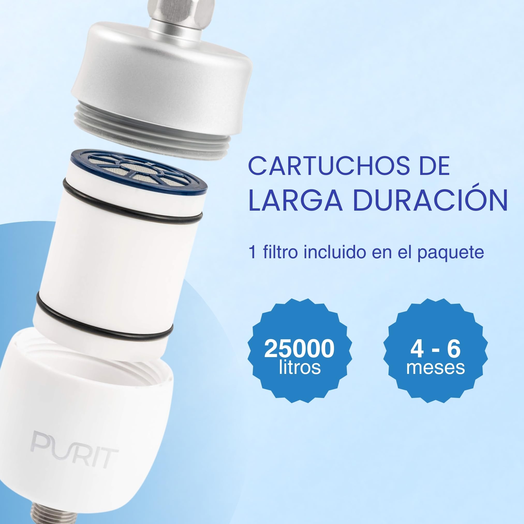 Purit Filtro de Ducha Antical - Compatibilidad Universal - Filtra el 99,99% de las Impurezas - Ideal para Pieles y Cabellos Delicados