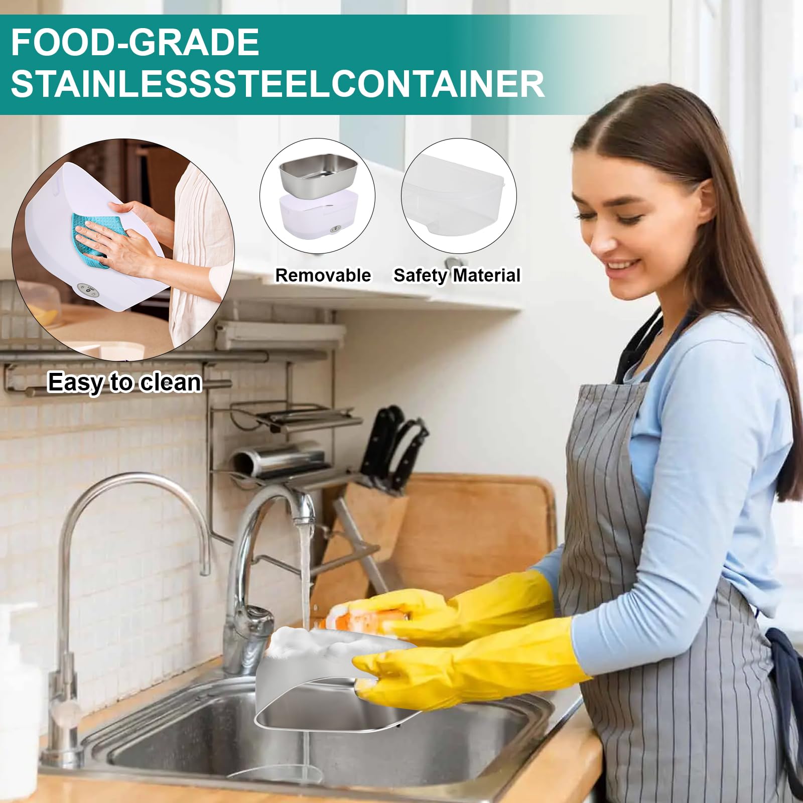 SOHIDA Fiambrera eléctrica para alimentos, color blanco | 80 W, 12 V, 24 V, 110 V, portátil para el trabajo de coche, camión, contenedor extraíble de acero inoxidable 304