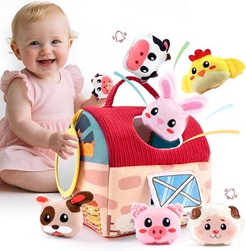 Easter Baby Toys 612 Months, Montessori Sensory Farm Barn with Plush Animals, Rattles, Crinkle Paper & Mirror First Birthday Gift, Easter Basket Stuffer for Babies